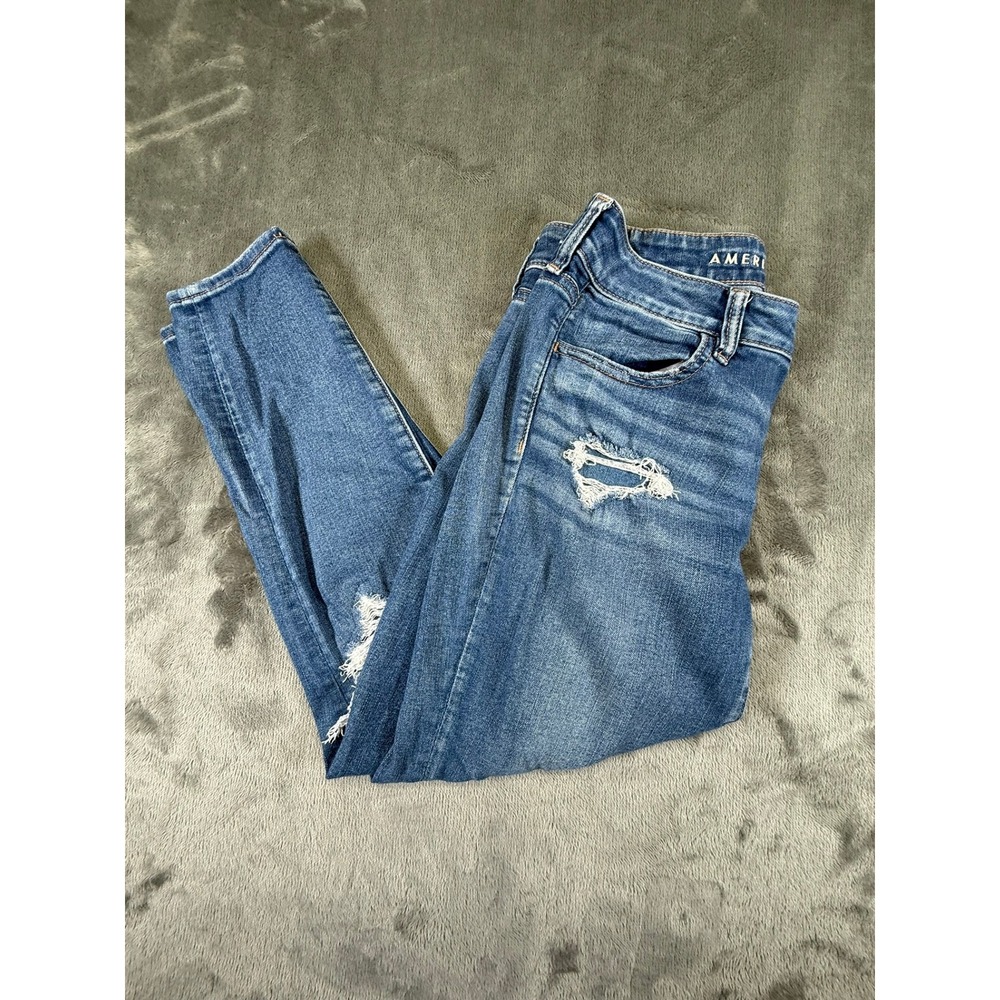 American Eagle Ne(x)t Level Stretch Skinny Distressed Jeans Blue Womens 4 Short